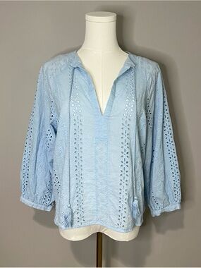 Greige 100% Cotton Eyelet Peasant Blouse Size M
